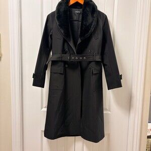 Nicholas & Bears Trench Coat Faux Fur Collar Black – Size 14Y